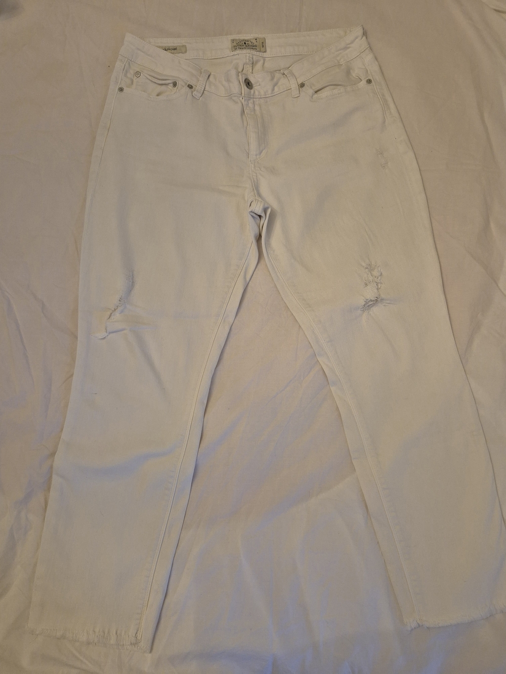 White Distressed Straight-Leg Capri Jeans